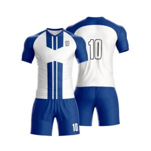 Front view of professional Dri-Fit soccer uniform with sublimation printing and custom team logo.