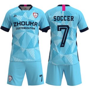 Custom cut & sew soccer uniform featuring heat press vinyl logo and durable stitching