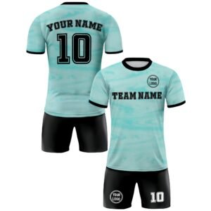 Poly-Spandex stretchable soccer kit with personalized player names and numbers.